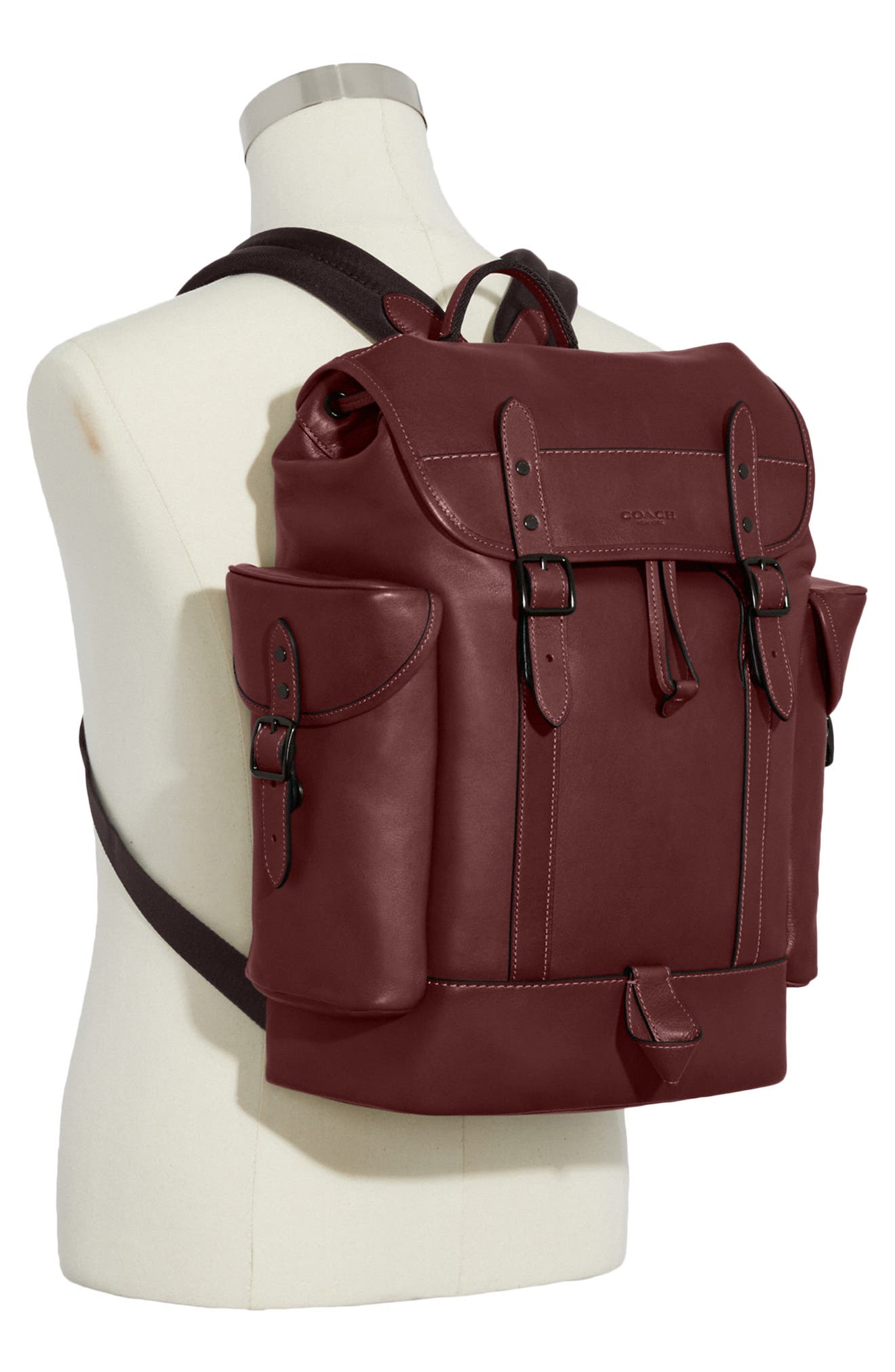 Hitch Sport Calf Leather Backpack, Alternate, color, WINE