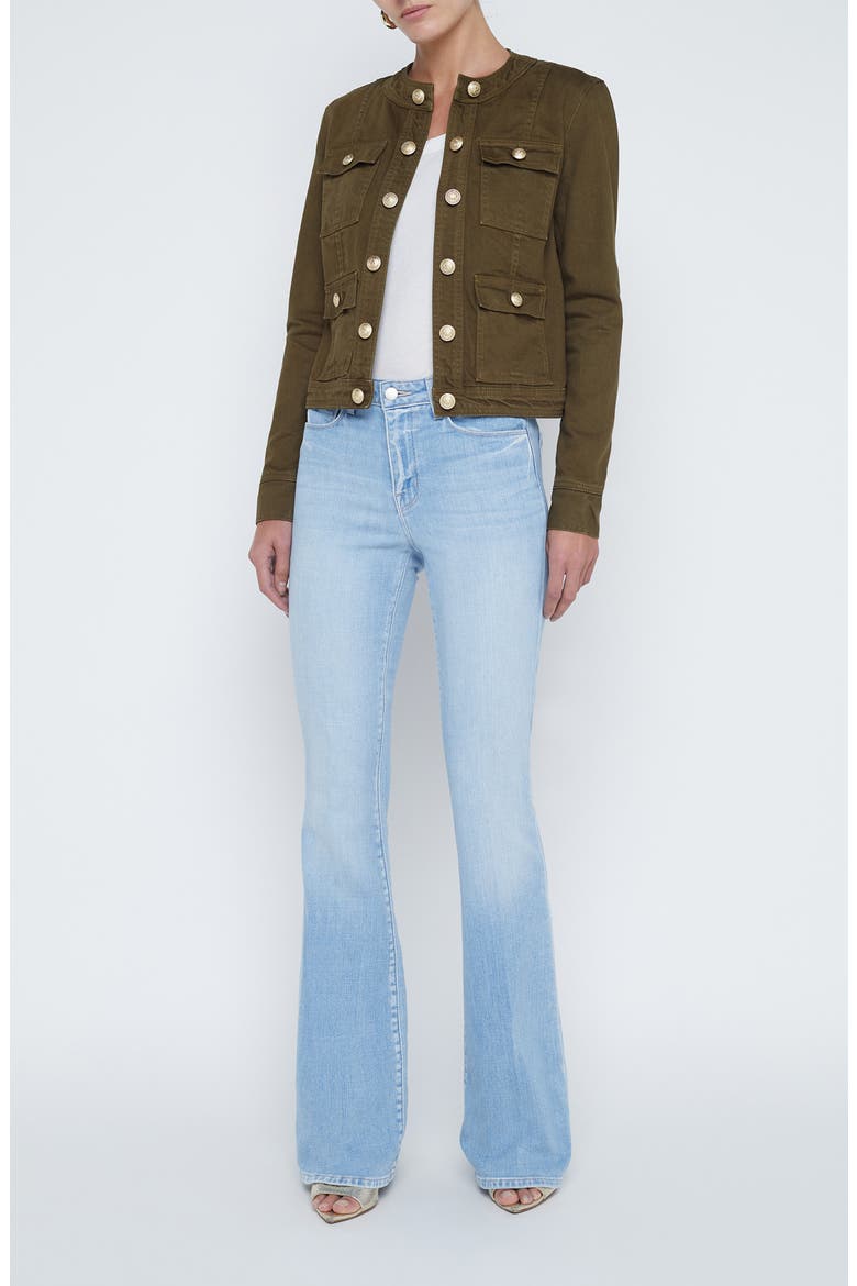 Yari Collarless Denim Jacket, Alternate, color, OLIVE GROVE