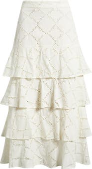 Treasure & Bond Tiered Eyelet Embroidered Maxi Skirt
