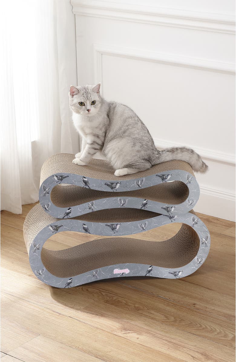 The Licker Store Suvi 26" Modern Cardboard Infinity 2-in-1 Lounge Bed Cat Scratcher with Catnip, Alternate, color, Gray