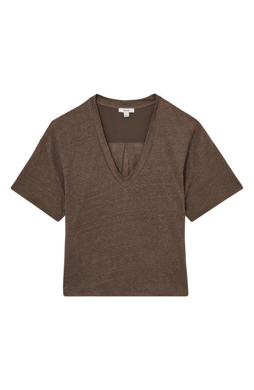 Reiss Ember Linen T-shirt In Brown