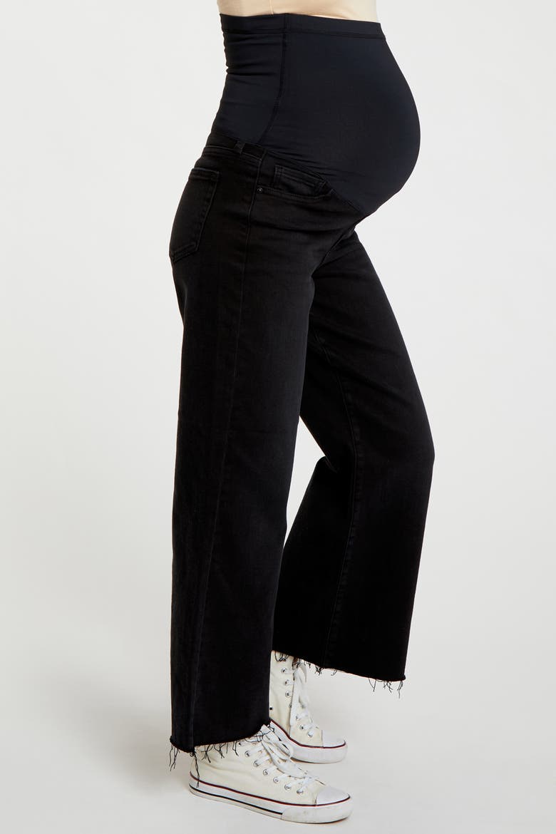 Wide Leg Raw Hem Maternity Jeans, Alternate, color, Black