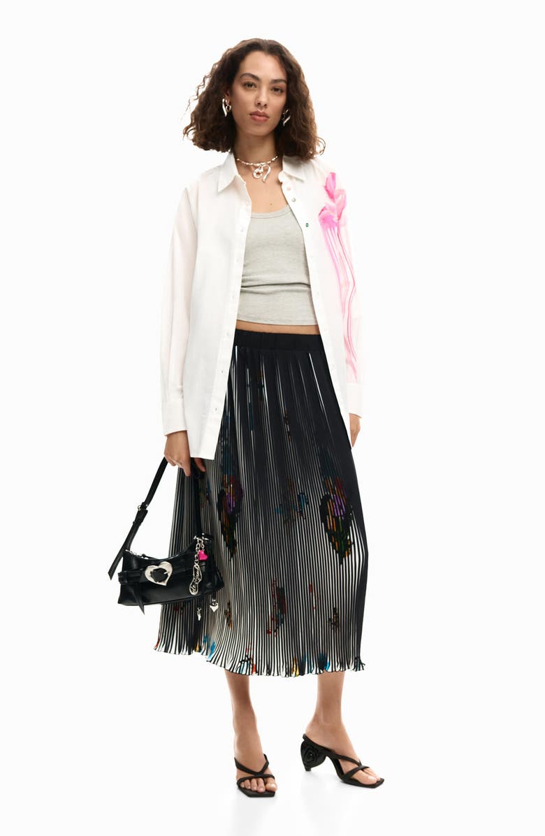 Desigual Asymmetric Print Woven Shirt, Alternate, color, White