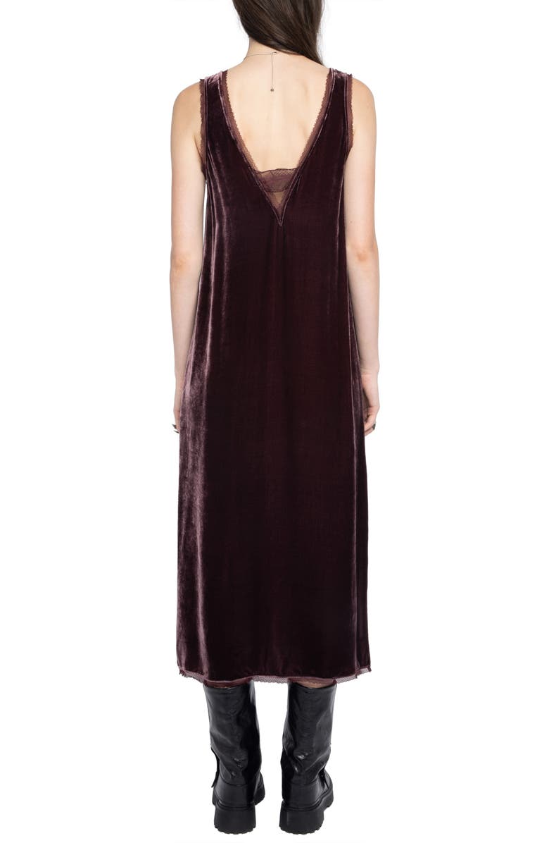 Zadig & Voltaire Renozo Lace & Velvet Sleeveless Dress, Alternate, color, Burgundy