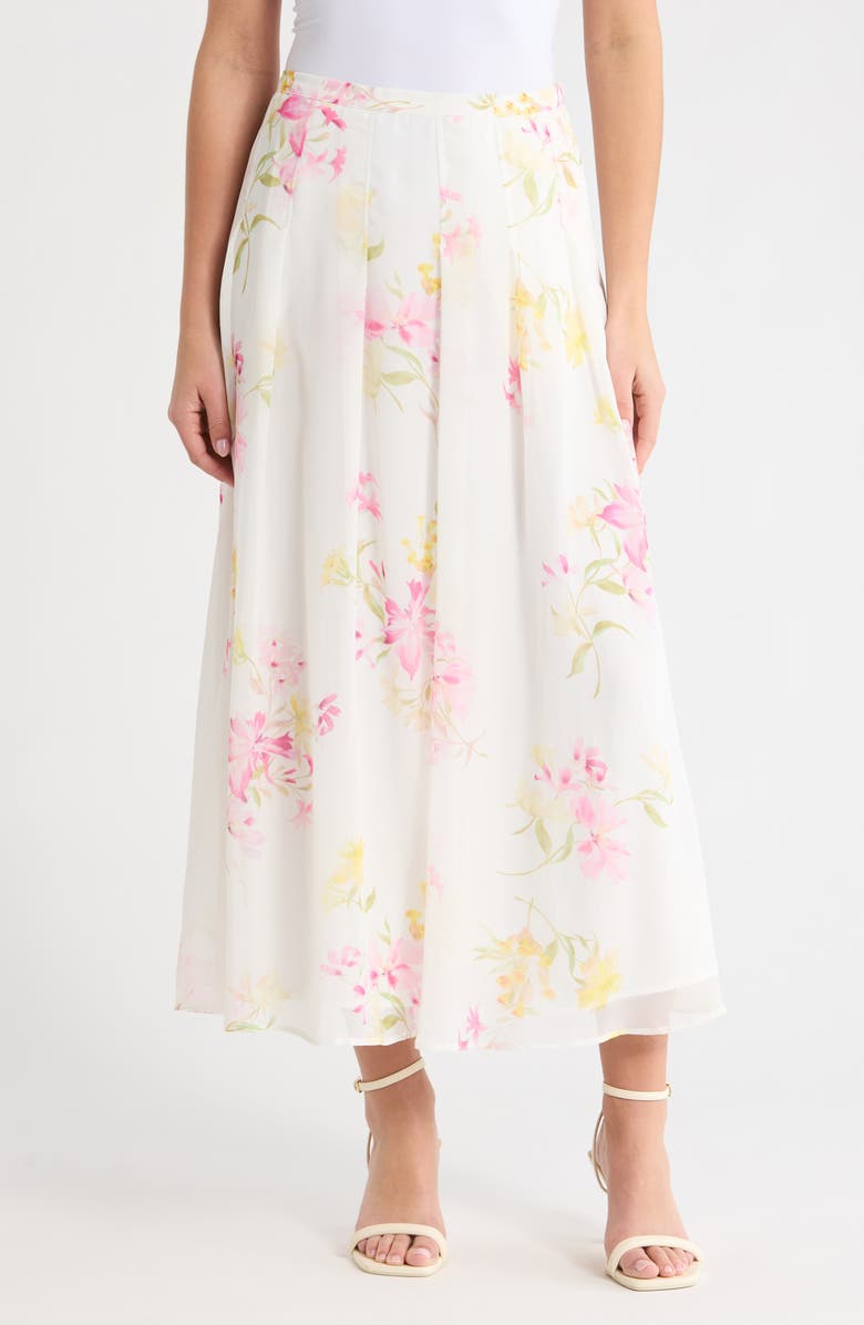 Vince Camuto Floral Maxi Skirt, Main, color, Lemon Cream