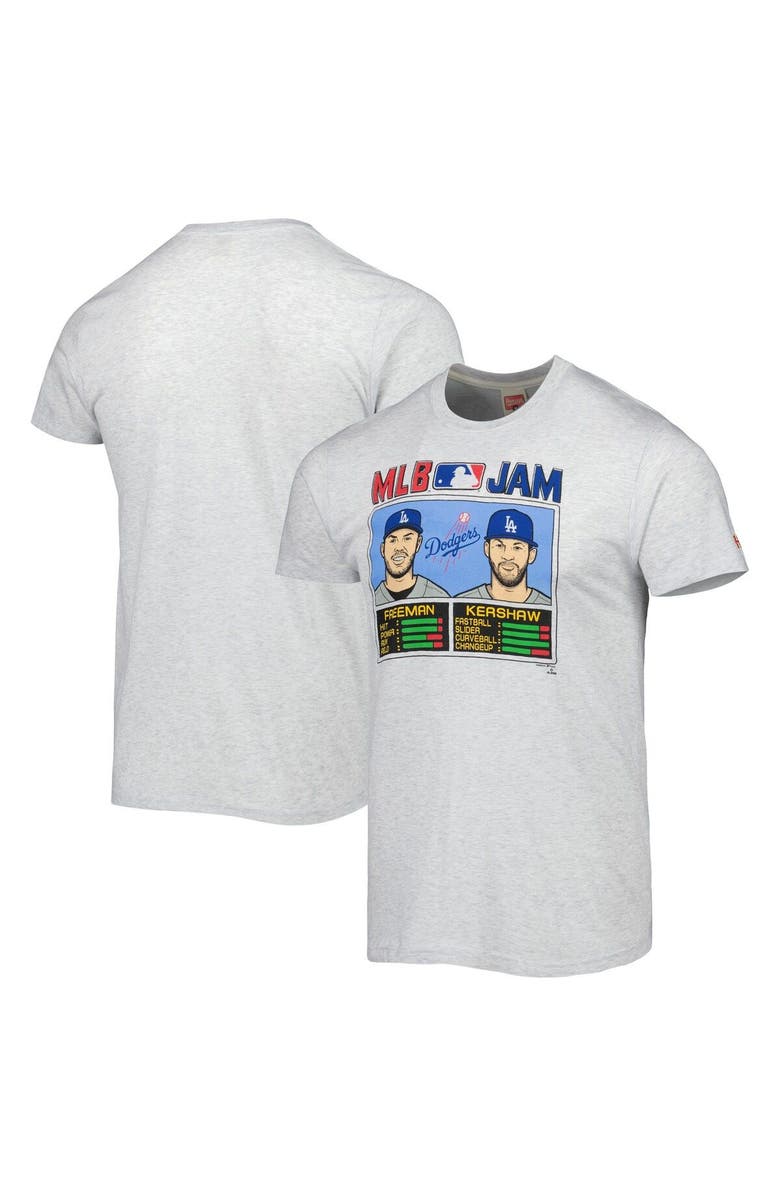 Homage Men's Homage Freddie Freeman & Clayton Kershaw Heathered Gray Los Angeles Dodgers MLB Jam Tri-Blend T-Shirt, Main, color, Heather Gray
