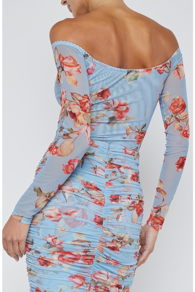Peonie Floral Off the Shoulder Mesh Bodysuit, Alternate, color, LT BLUE TA