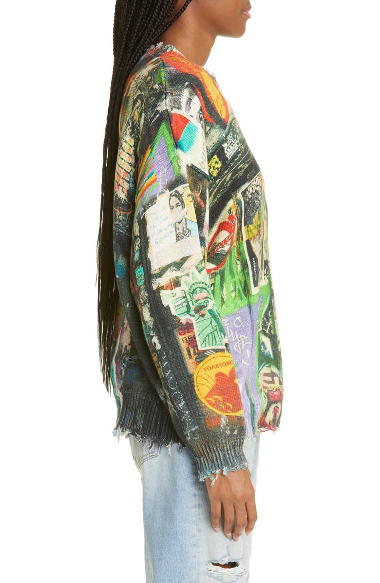 R13 Distressed Crosby & Broome Graffiti Oversize Cotton Sweater, Alternate, color,