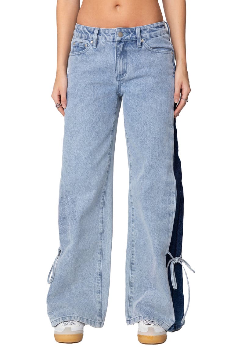 Contrast Panel Low Rise Wide Leg Jeans, Main, color, BLUE