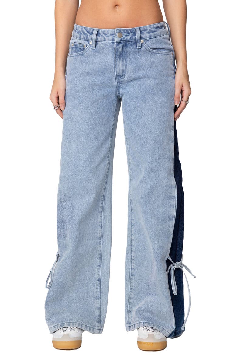 EDIKTED Contrast Panel Low Rise Wide Leg Jeans, Main, color, Blue
