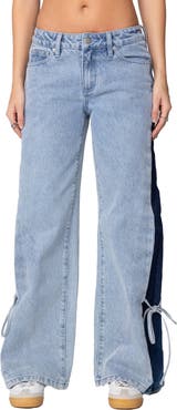 EDIKTED Contrast Panel Low Rise Wide Leg Jeans