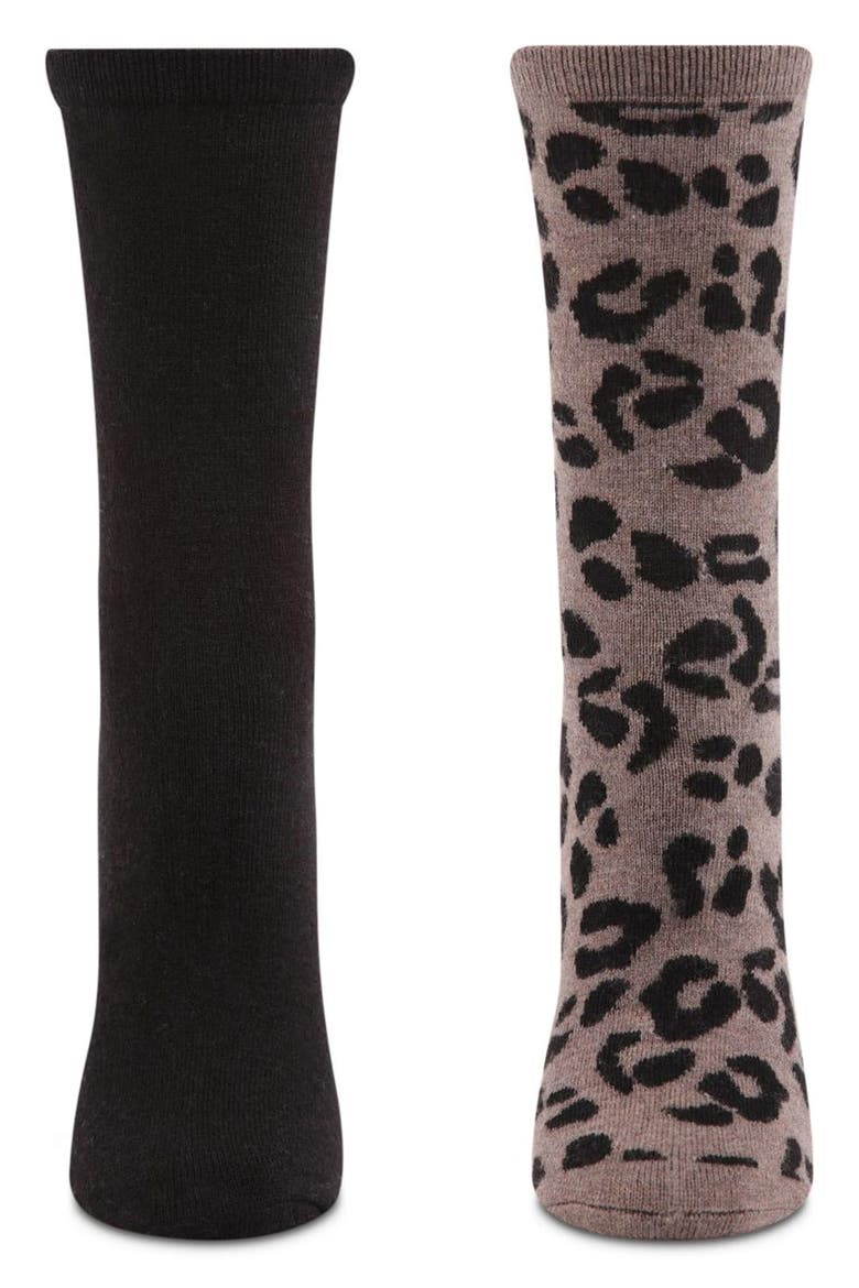 Leopard Assorted 2-Pack Crew Socks, Alternate, color, BROWN HEATHER