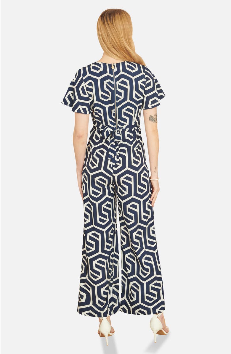 Yumi Sculpting Wrap Wide Leg Maxi Jumpsuit, Alternate, color, Navy