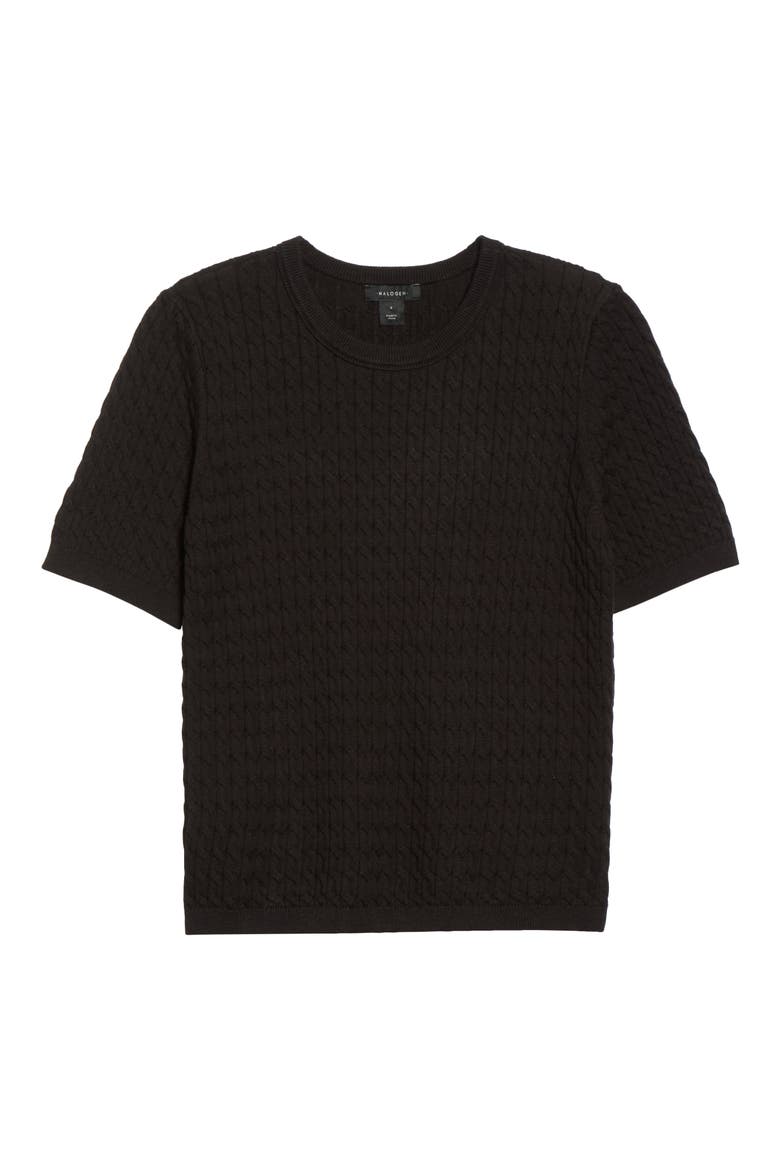 Cable Stitch Short Sleeve Crewneck Sweater, Alternate, color, RICH BLACK