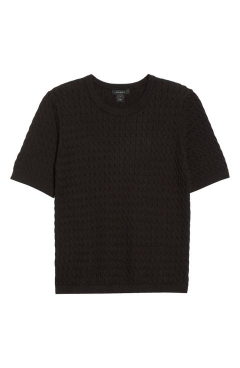 Cable Stitch Short Sleeve Crewneck Sweater