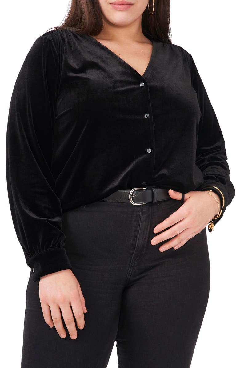 1.STATE V-Neck Velvet Button Front Top, Main, color,