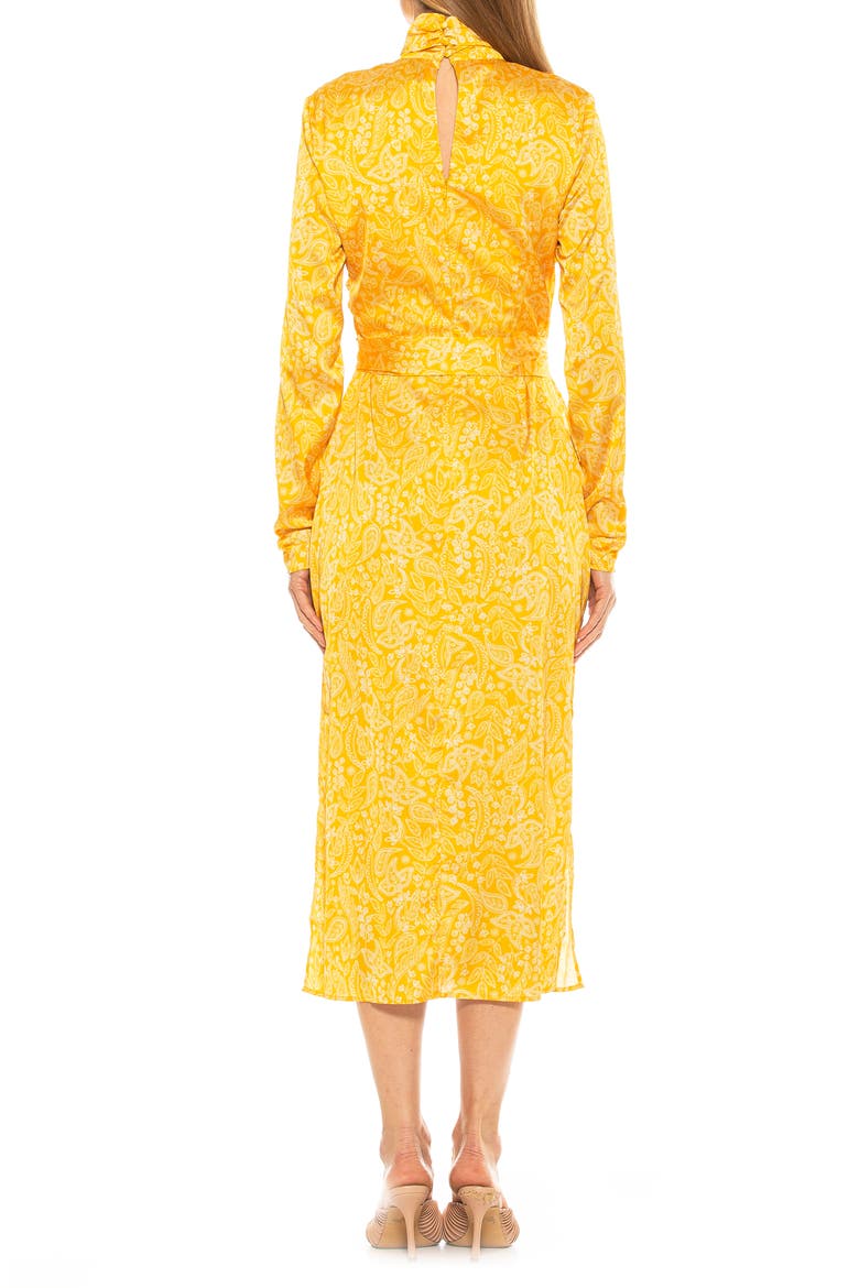 Mock Neck Long Sleeve Draped Midi Dress, Alternate, color, YELLOW PAISLEY