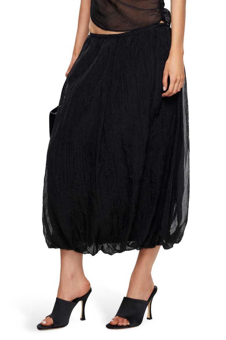 Intuition Bubble Hem Midi Skirt, Alternate, color, NOIR