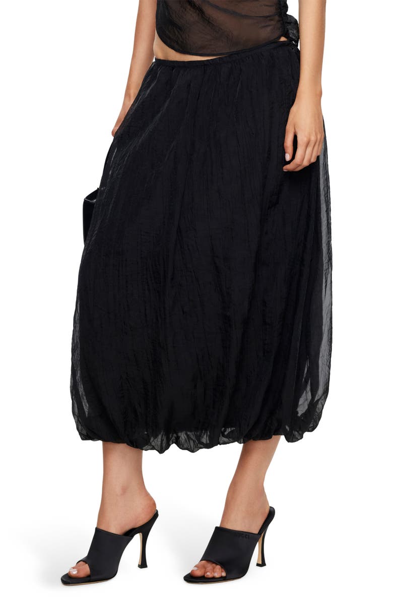LIONESS Intuition Bubble Hem Midi Skirt, Alternate, color, Noir