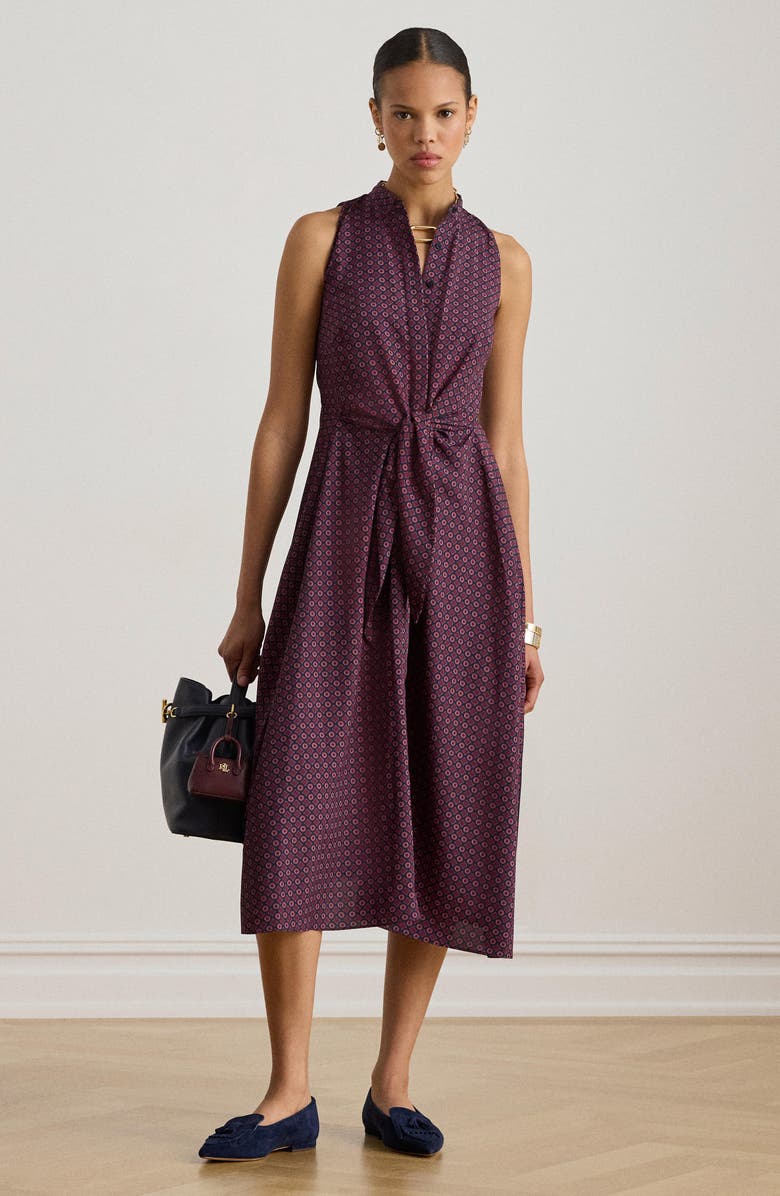 Lauren Ralph Lauren Tie Waist Midi Shirtdress, Alternate, color, Purple/Navy