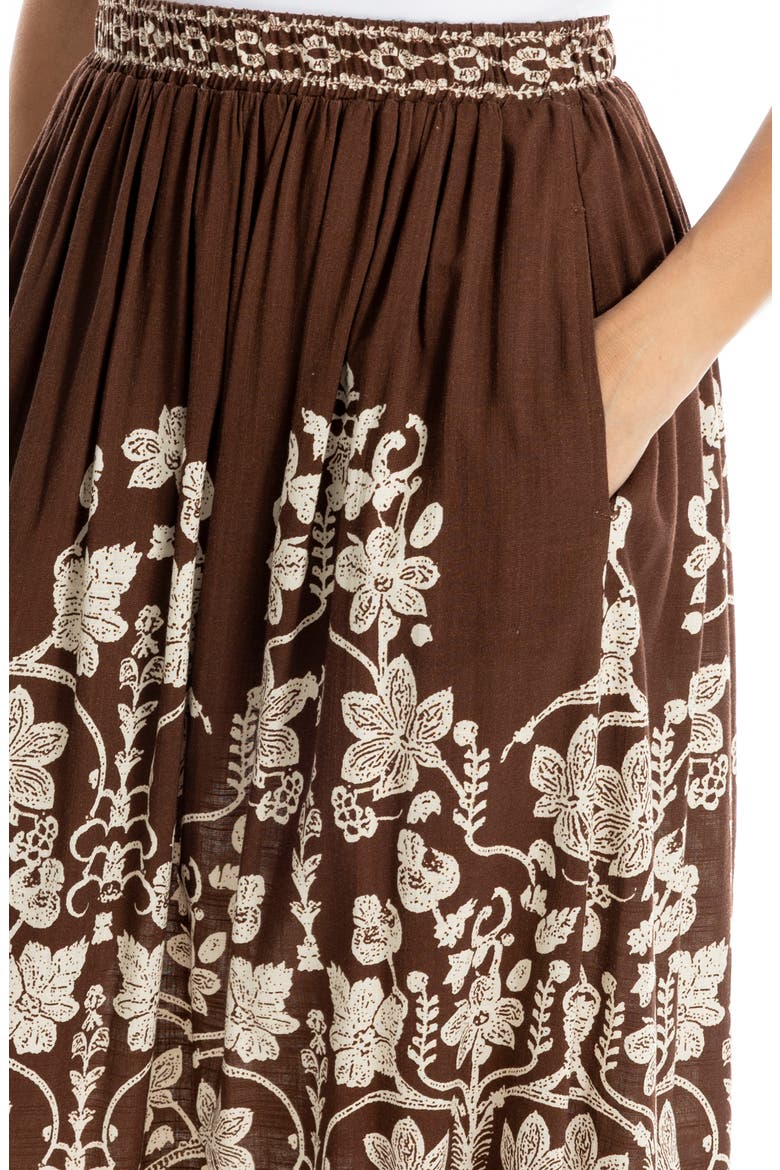 Floral Midi Skirt, Alternate, color, BROWN/ CRM MORDIC ELEGANCE