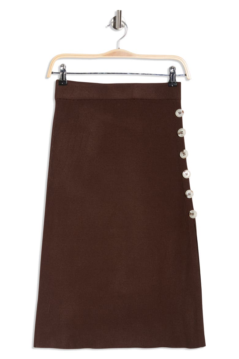 Caralea Rib Knit Button Midi Skirt, Alternate, color, COCOA