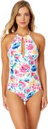 Anne Cole Women's Watercolor Paisley High Neck With Ruffled Straps One Piece Swimsuit