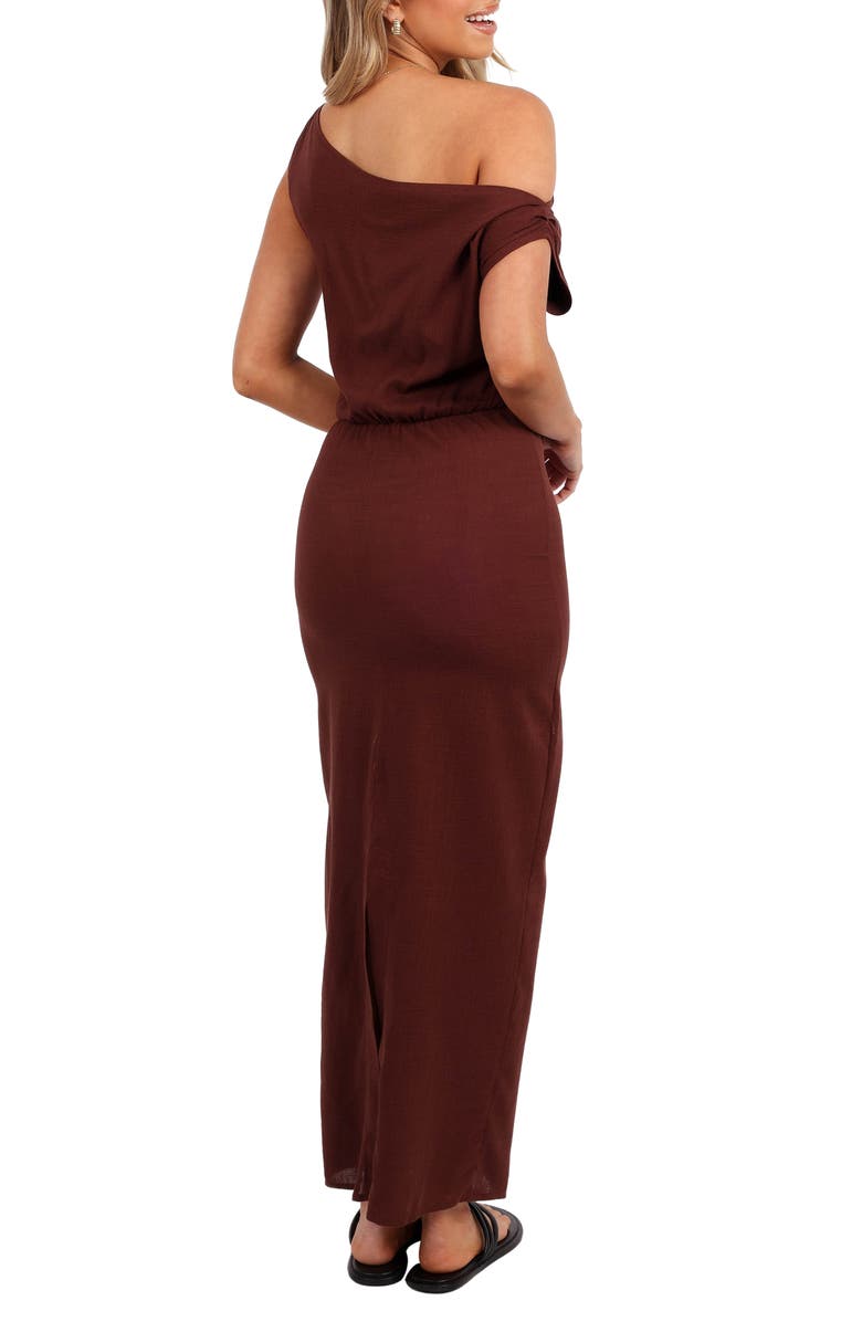 Petal & Pup Kassie Off the Shoulder Maxi Dress, Alternate, color, Chocolate Brown