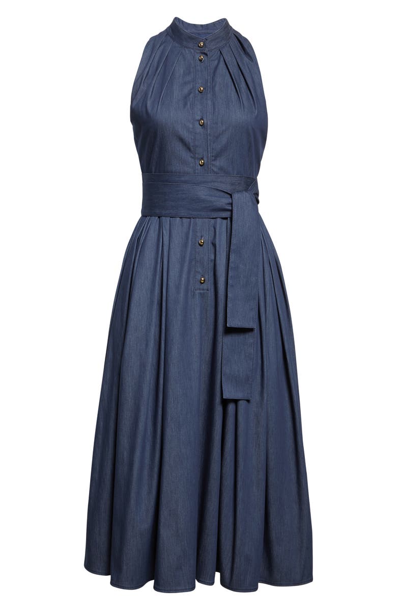 Carolina Herrera Sleeveless Cotton Blend Belted Shirtdress, Alternate, color, Dark Navy