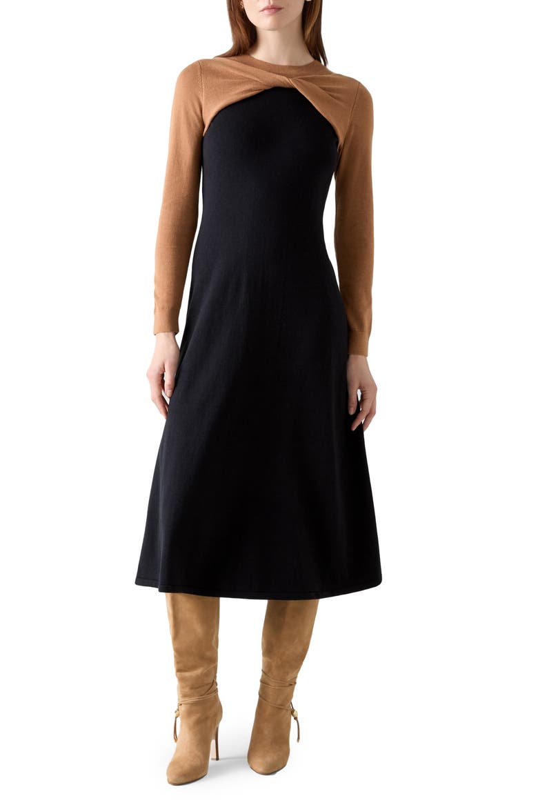 Aletta Long Sleeve Knit Midi Dress, Main, color, BLACK MULTI