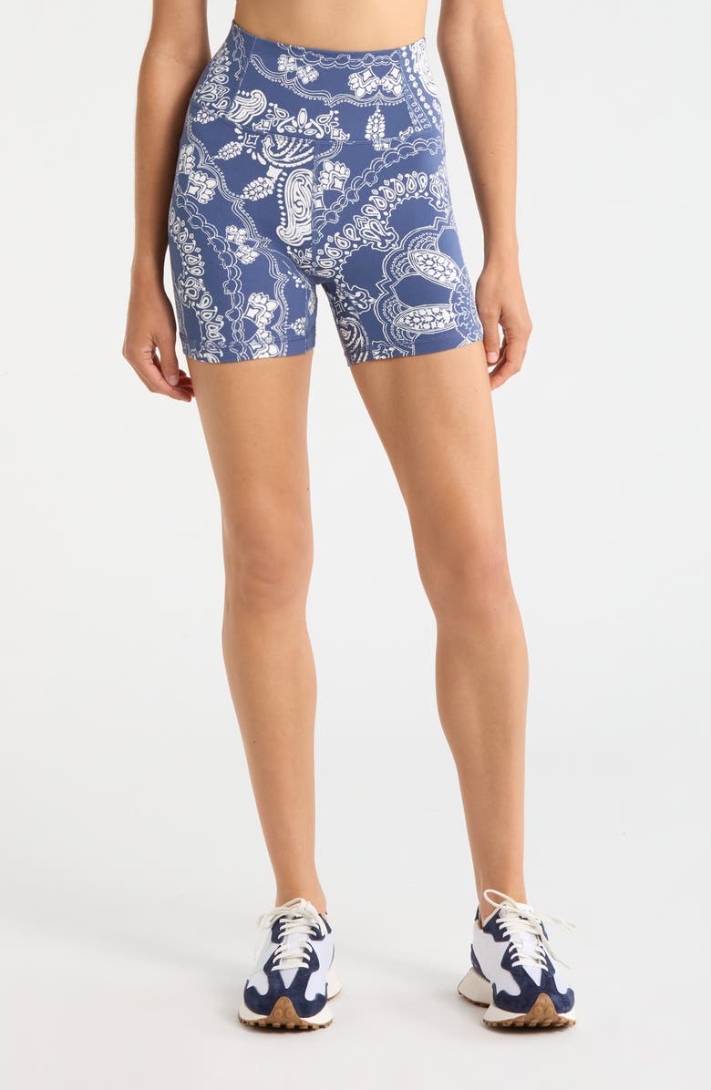 Free People FP Movement Printed Never Better Bike Shorts, Main, color, Blue Indigo Bandana