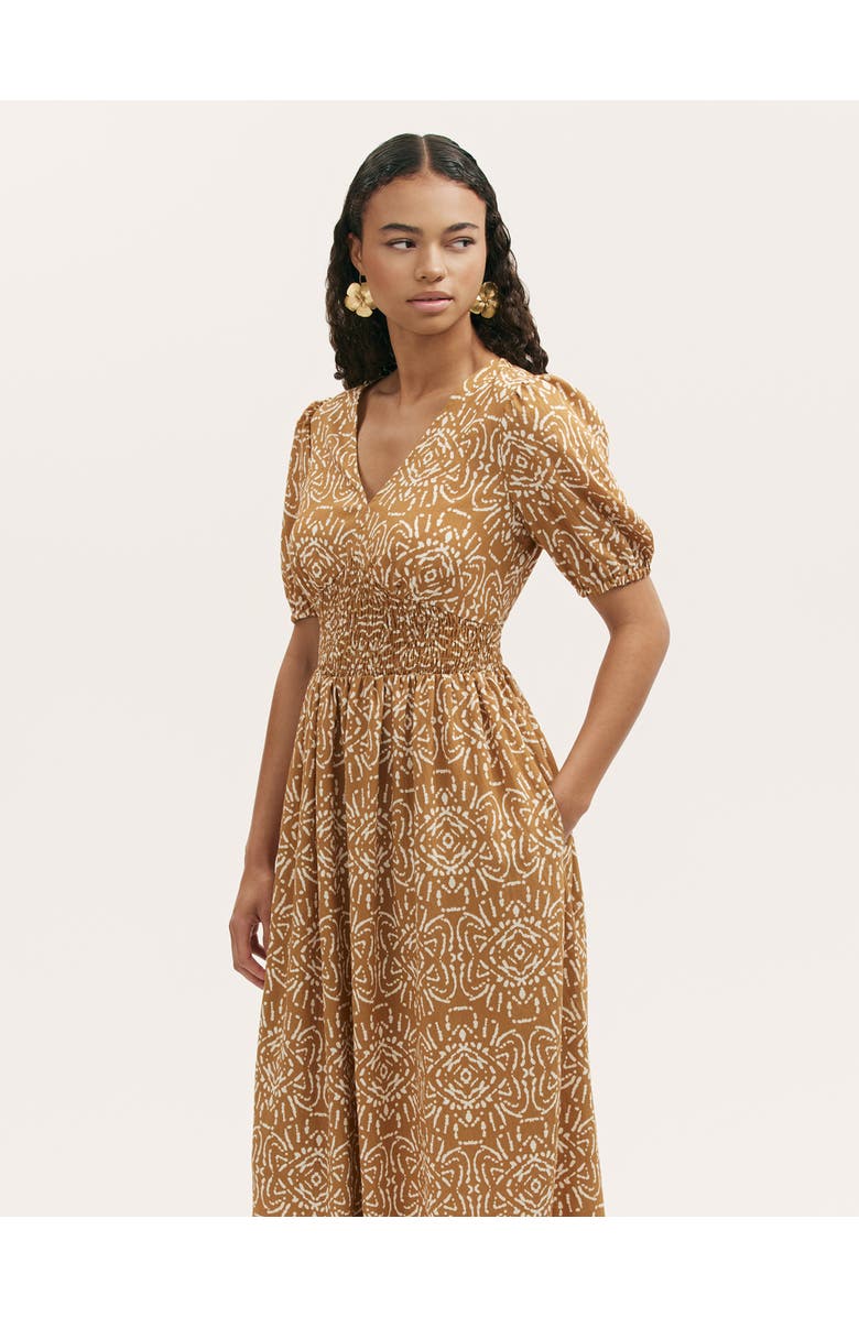 Finery London Kiara Printed V-Neck Midi Dress, Alternate, color, Brown Batik