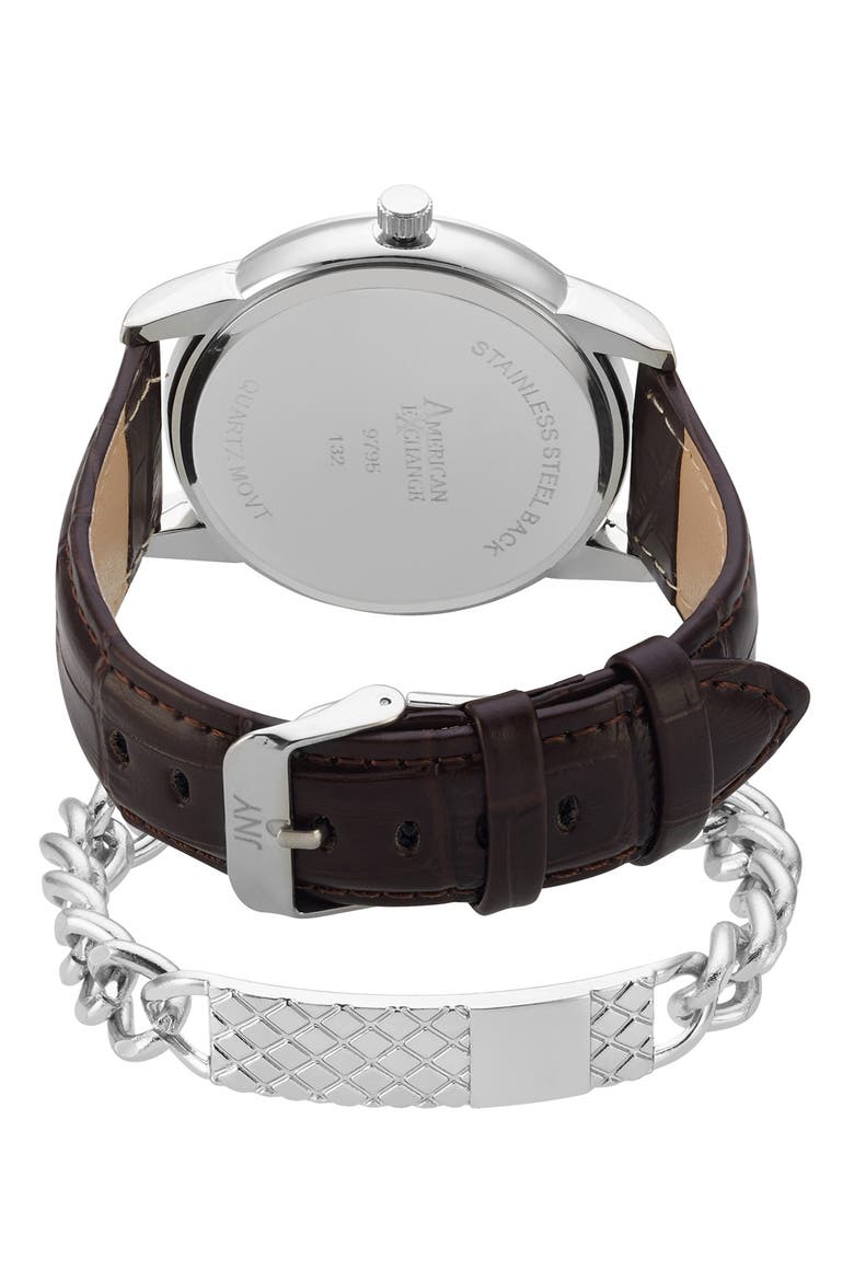 Three-Hand Quartz Croc Embossed Strap Watch & ID Bracelet, Alternate, color, BROWN