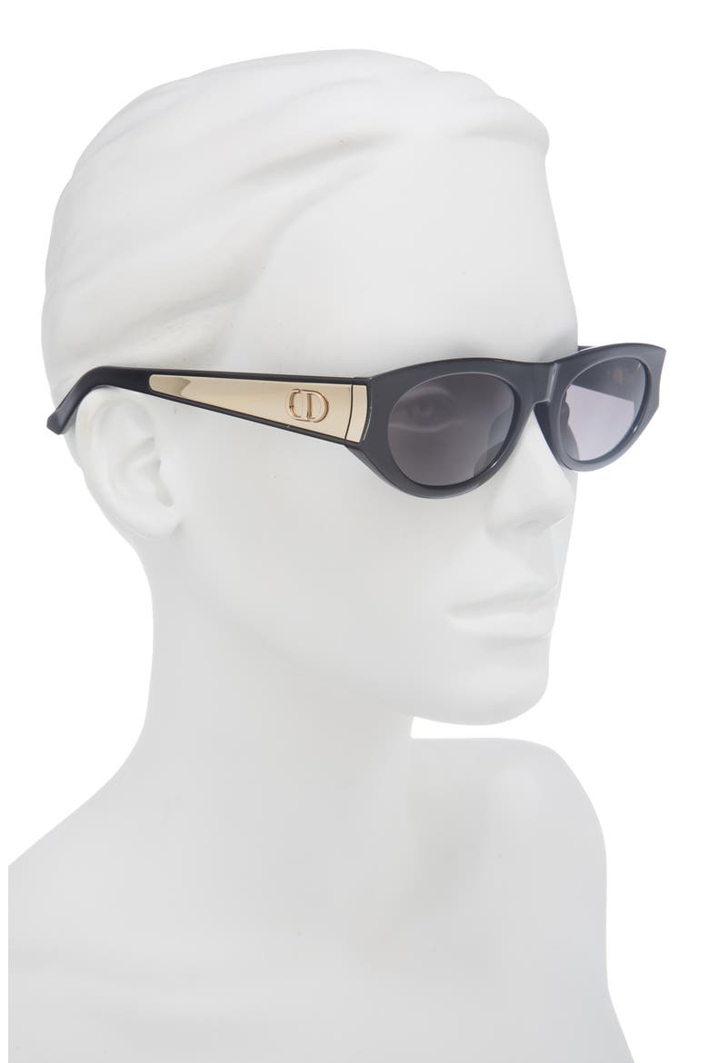 'DiorGlow B2I 53mm Oval Sunglasses, Alternate, color, SHINY BLACK / SMOKE