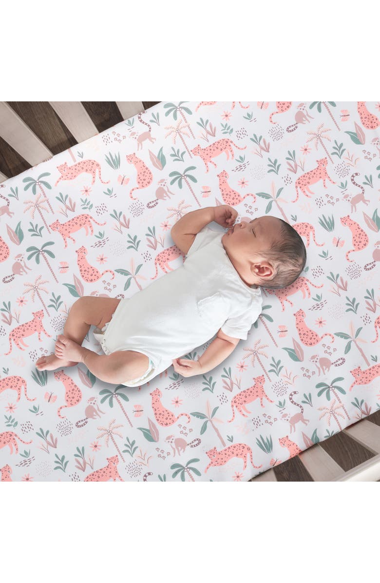 Lambs & Ivy Enchanted Safari Leopard/Lemur Jungle 3-Piece Baby Crib Bedding Set, Alternate, color, Coral