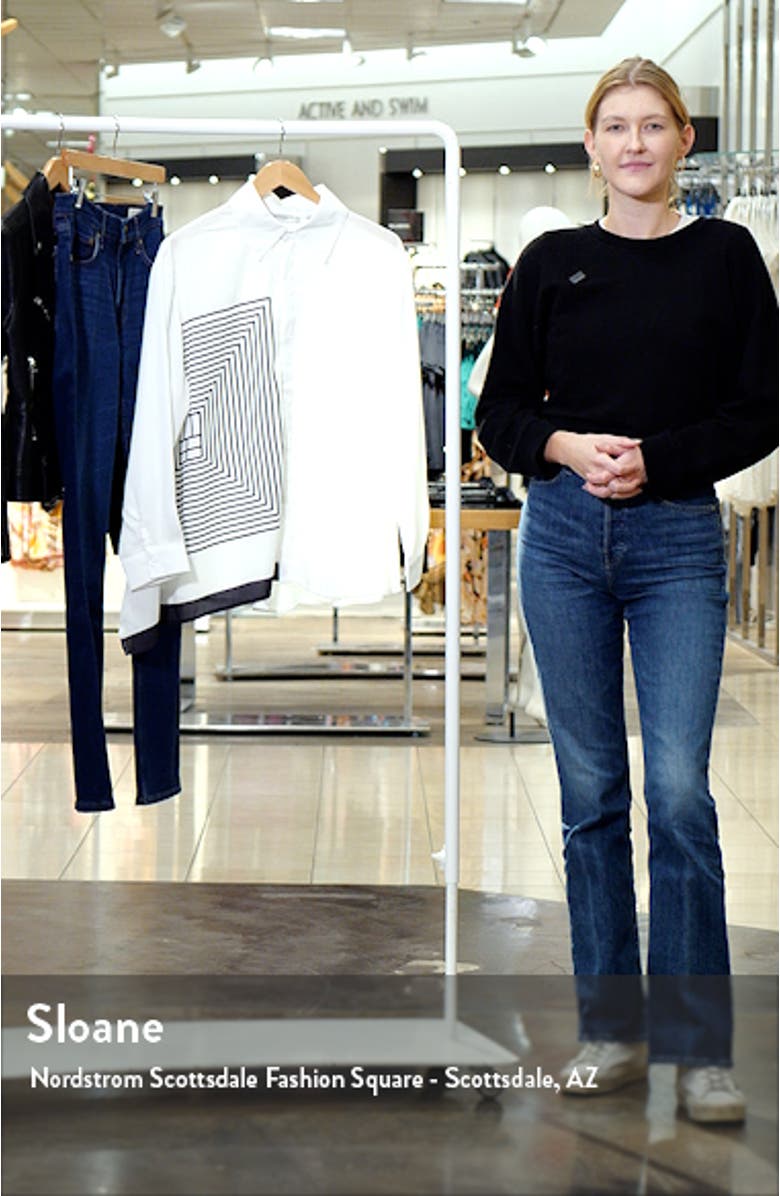 Geo Print Asymmetric Long Sleeve Button-Up Shirt, sales video thumbnail