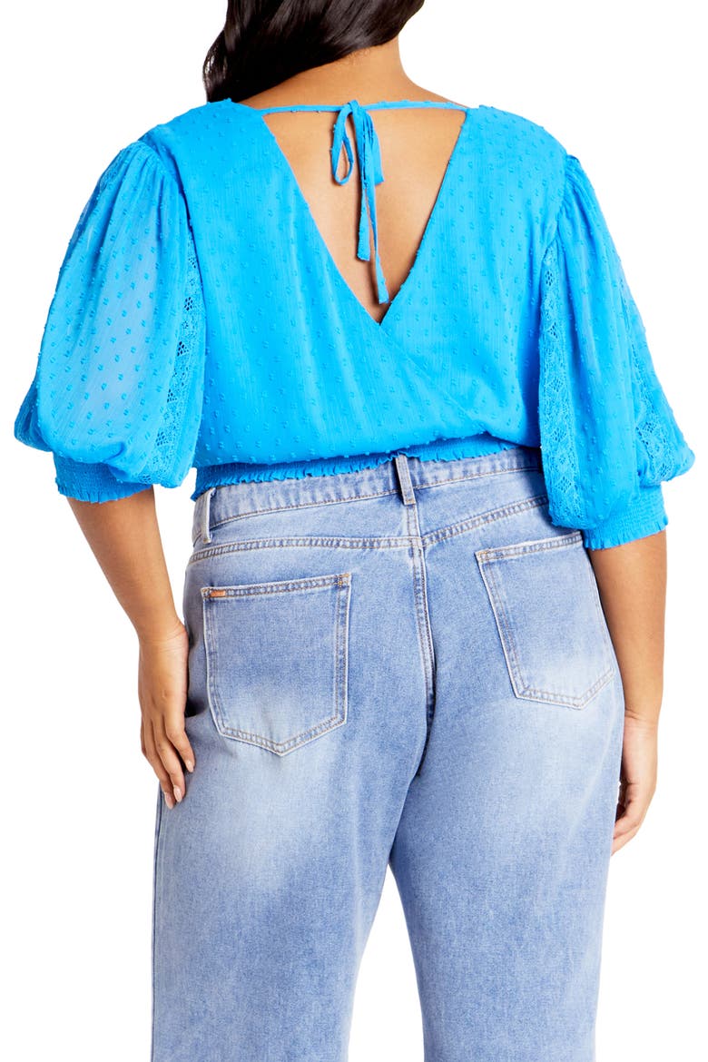 Dee Swiss Dot Tie Back Crop Top, Alternate, color, BLUE
