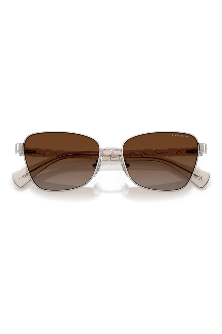 56mm Gradient Polarized Irregular Sunglasses, Alternate, color, SHINY SILVER / GRADIENT BROWN