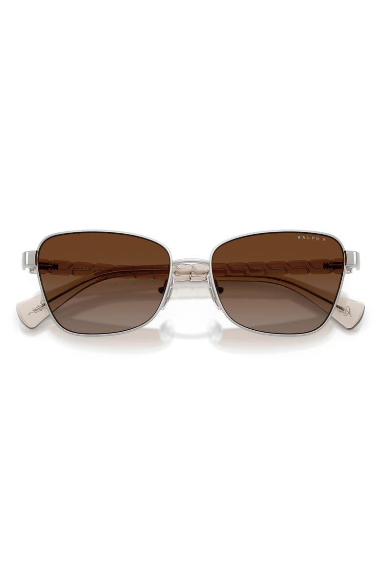 RALPH 56mm Gradient Polarized Irregular Sunglasses, Alternate, color, Shiny Silver / Gradient Brown