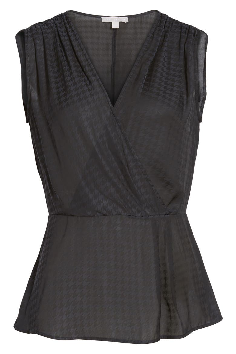 Houndstooth Satin Drape Top, Alternate, color, BLACK