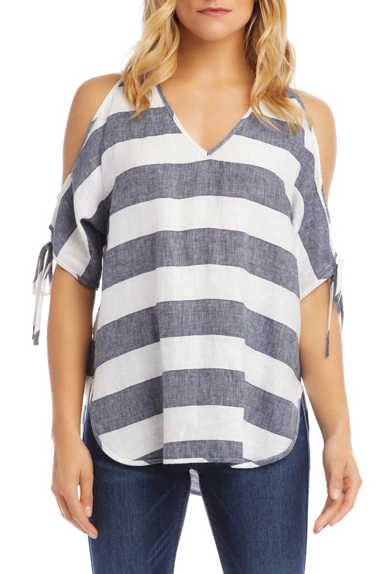 Cold Shoulder Tie Sleeve Top, Main, color, STRIPE