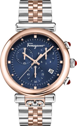 腕時計その他 Ferragamo Two-Tone Bracelet Watch With Green Guilloche Dial Salvatore Ferragamo Men's Vega Upper East Chronograph Two