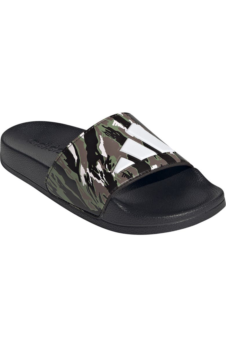 adidas Kids' Adilette Shower Sandal, Main, color, Black/ White/ Tent Green