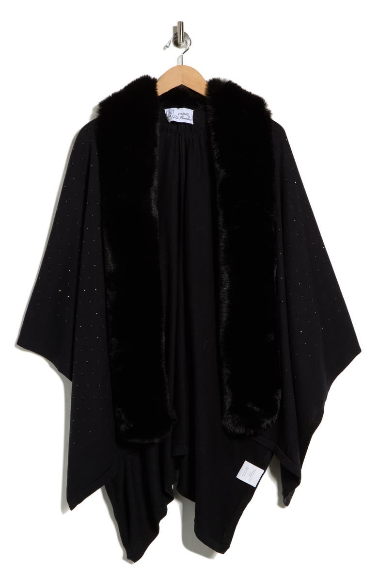 La Fiorentina Embellished Faux Fur Ruana, Main, color, Black