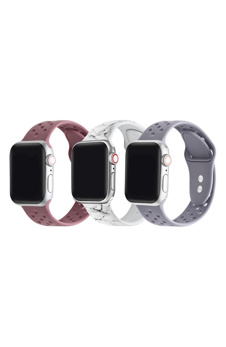 The Posh Tech 3-Pack Silicone Watch Bands, Main, color, Grey/ White Multi