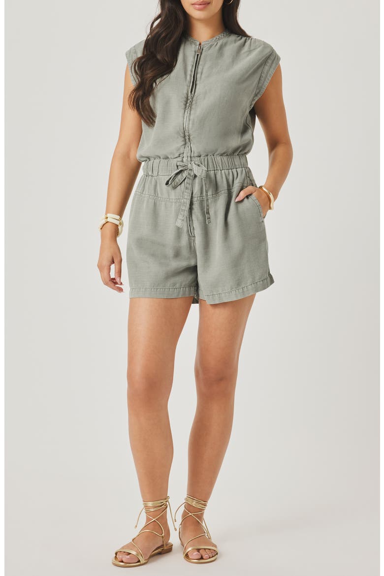 Rosalie Tie Waist Romper, Main, color, EUCALYPTUS GREEN