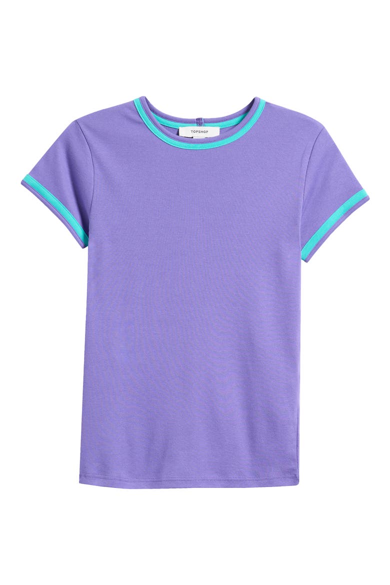Everyday Contrast Trim Cotton T-Shirt, Main, color, PURPLE