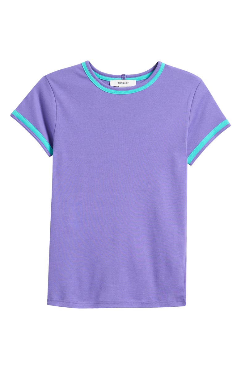 Topshop Everyday Contrast Trim Cotton T-Shirt, Main, color, Purple