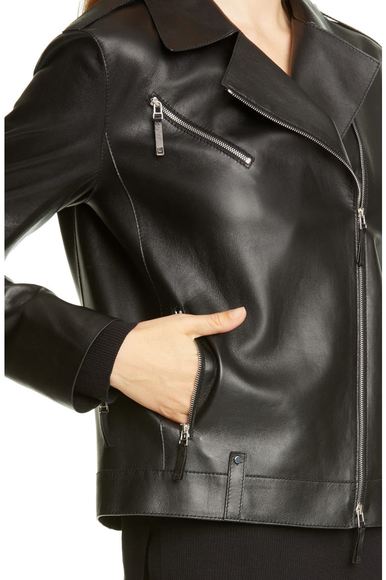 Bernice Leather Moto Jacket, Alternate, color, BLACK