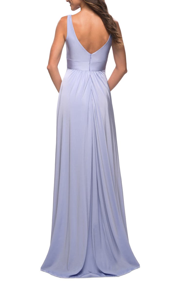 Empire Waist Gown with Deep V Neckline, Alternate, color, Light Periwinkle